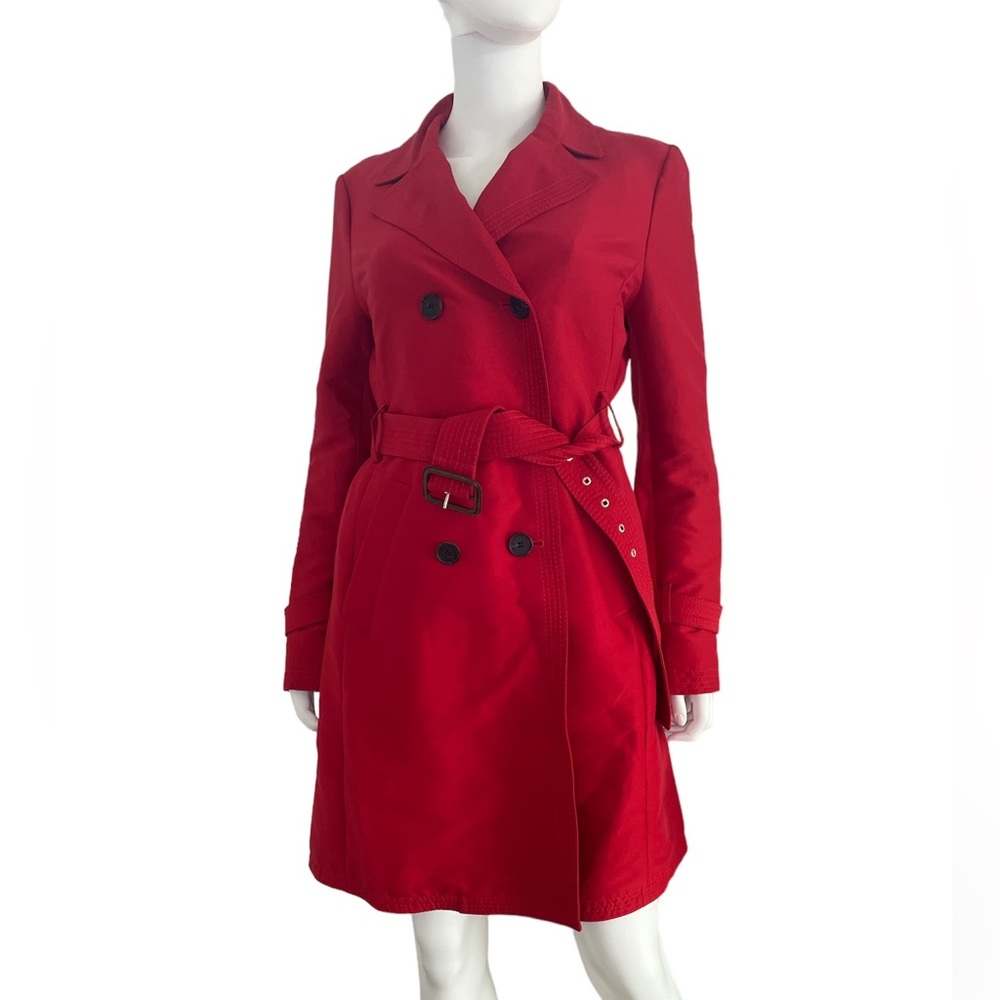BCBG MaxAzria red trench coat dark poppy